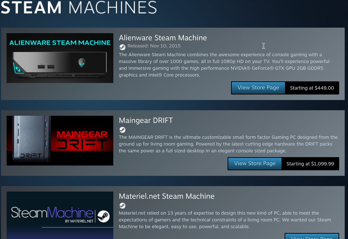 Picture of Steam Deck page on Steam store