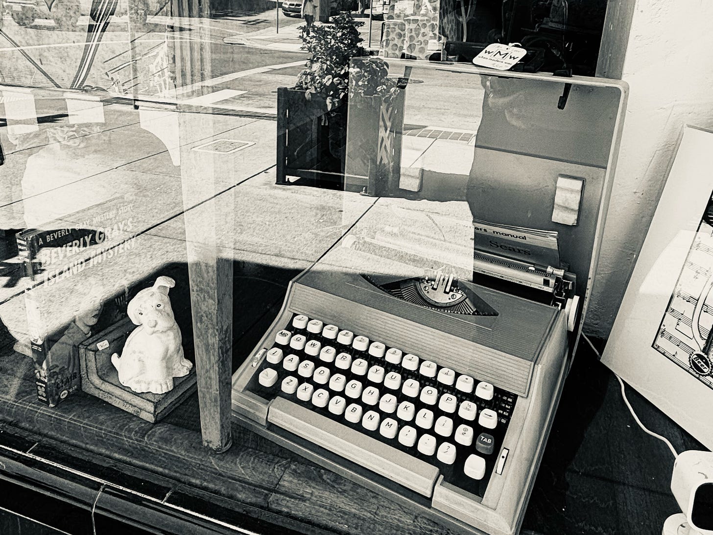 Typewriter in a window