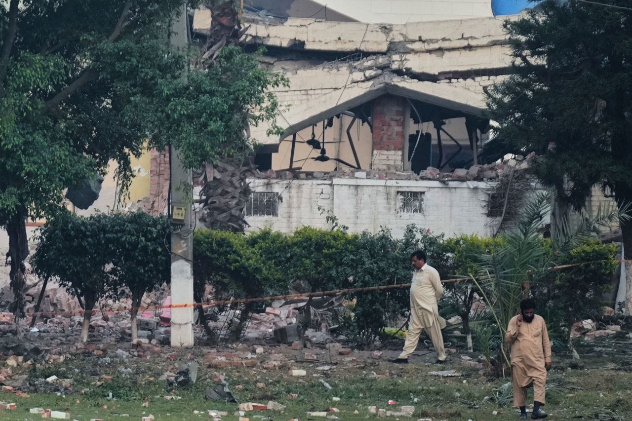 A building in Muridke, Pakistan, that was damaged by an Indian missile strike on Wednesday