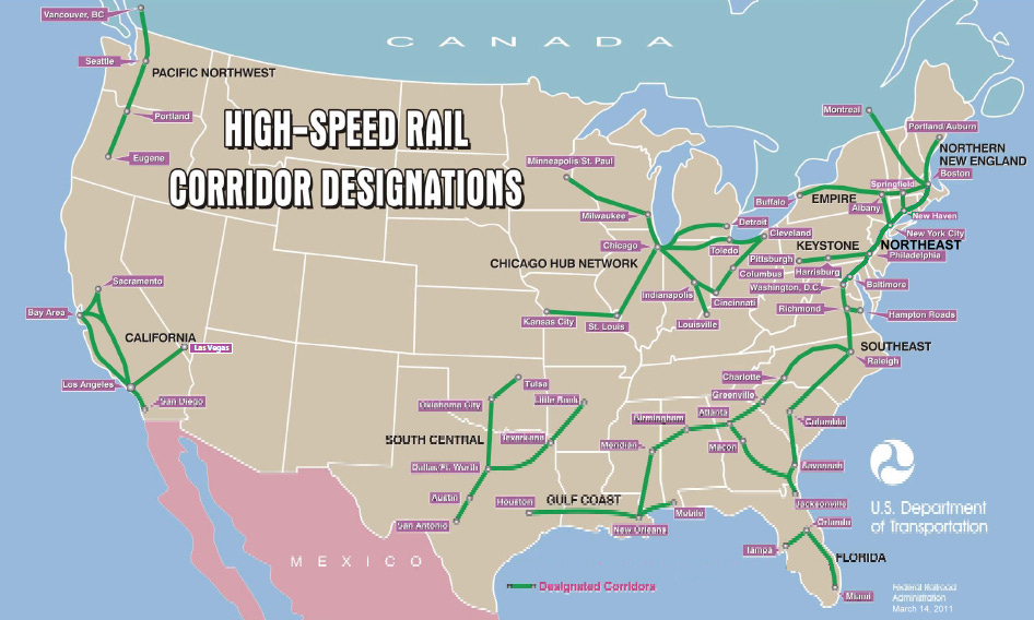 US high-speed rail corridors circa 2011