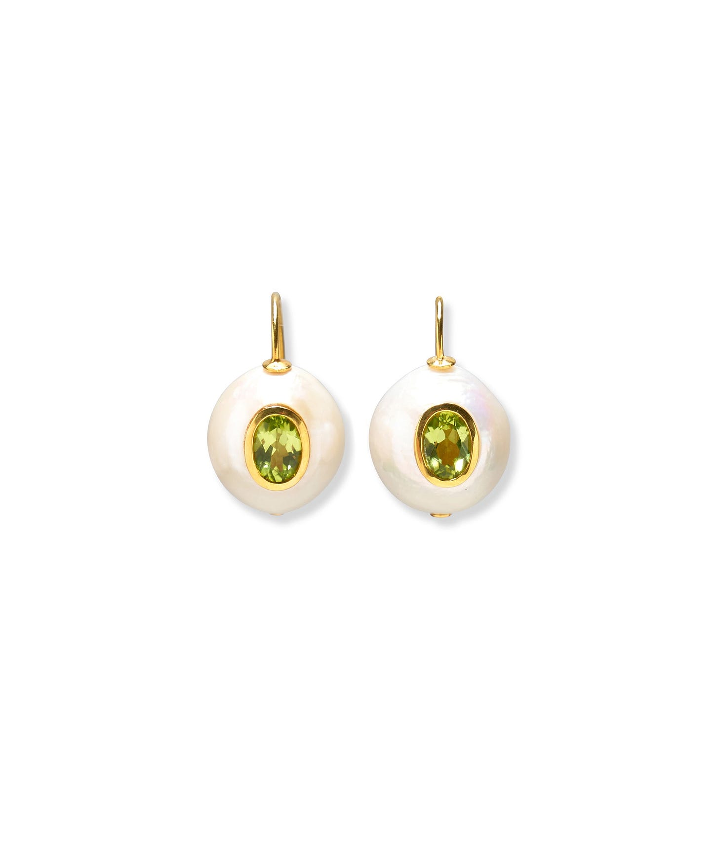 Pearl Pablo Earrings in Peridot with freshwater pearl drops in and faceted peridot stones.