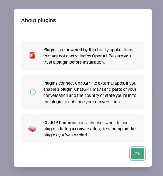 Screenshot of ChatGPT's About Plugins screen