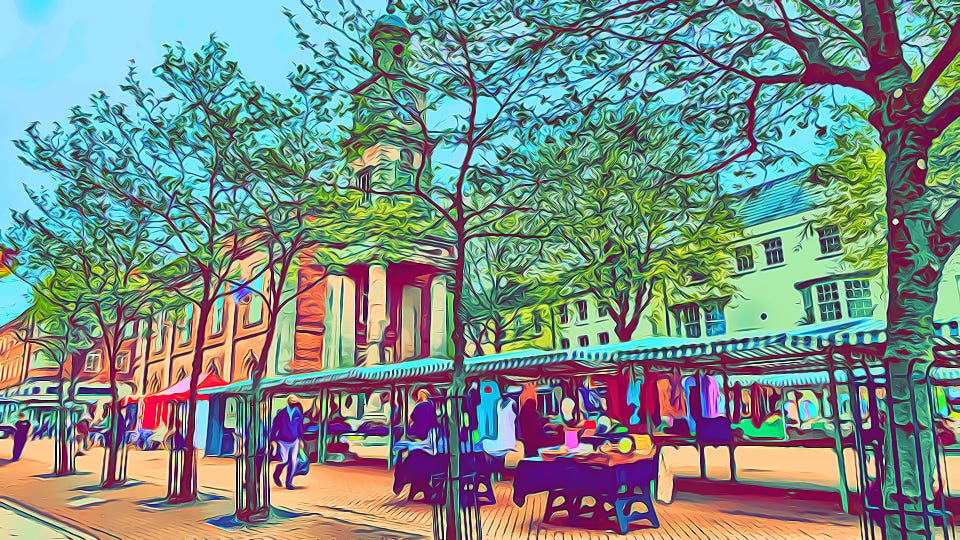 Newcastle-under-Lyme Guildhall and market
