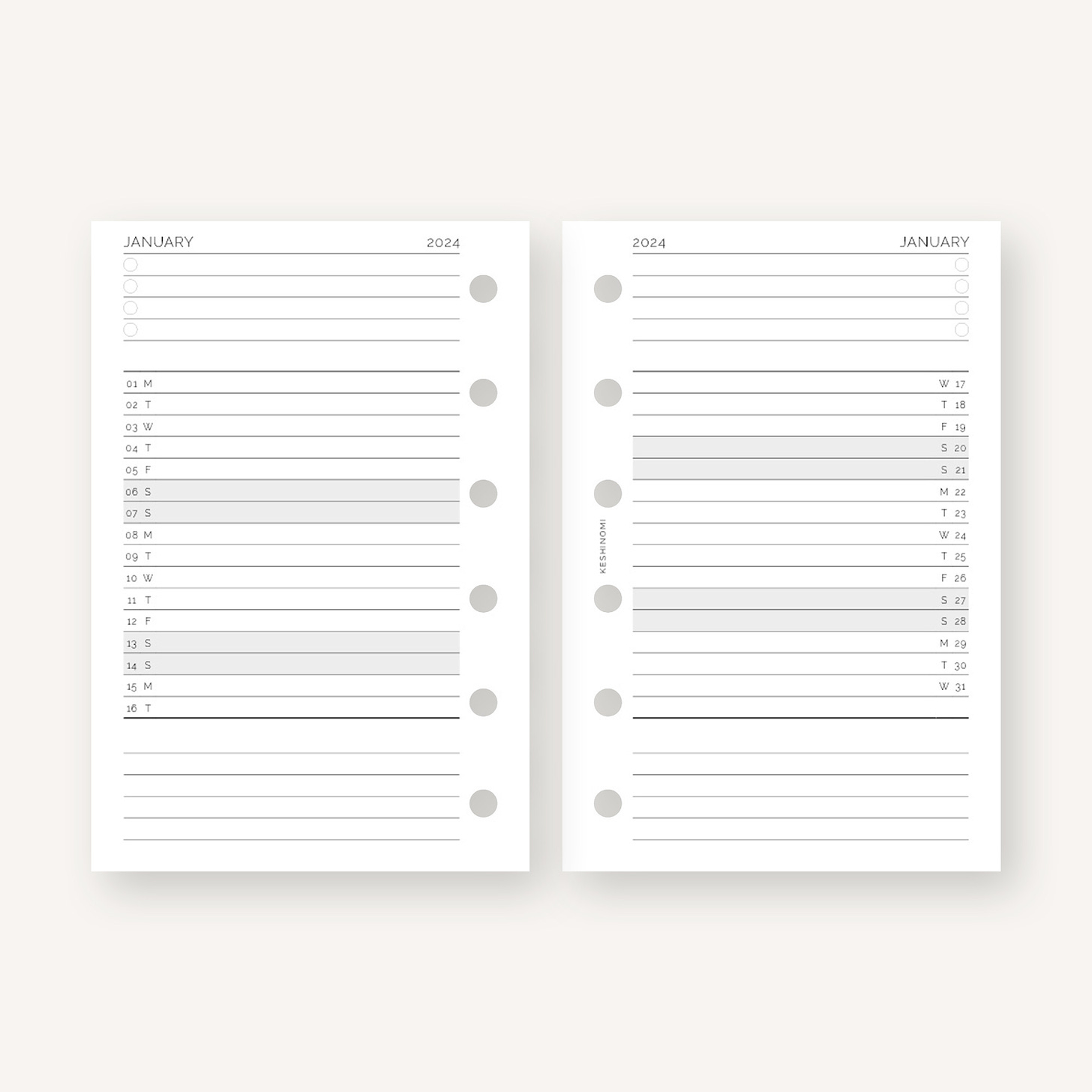 Printable pocket sized month on two pages planner insert