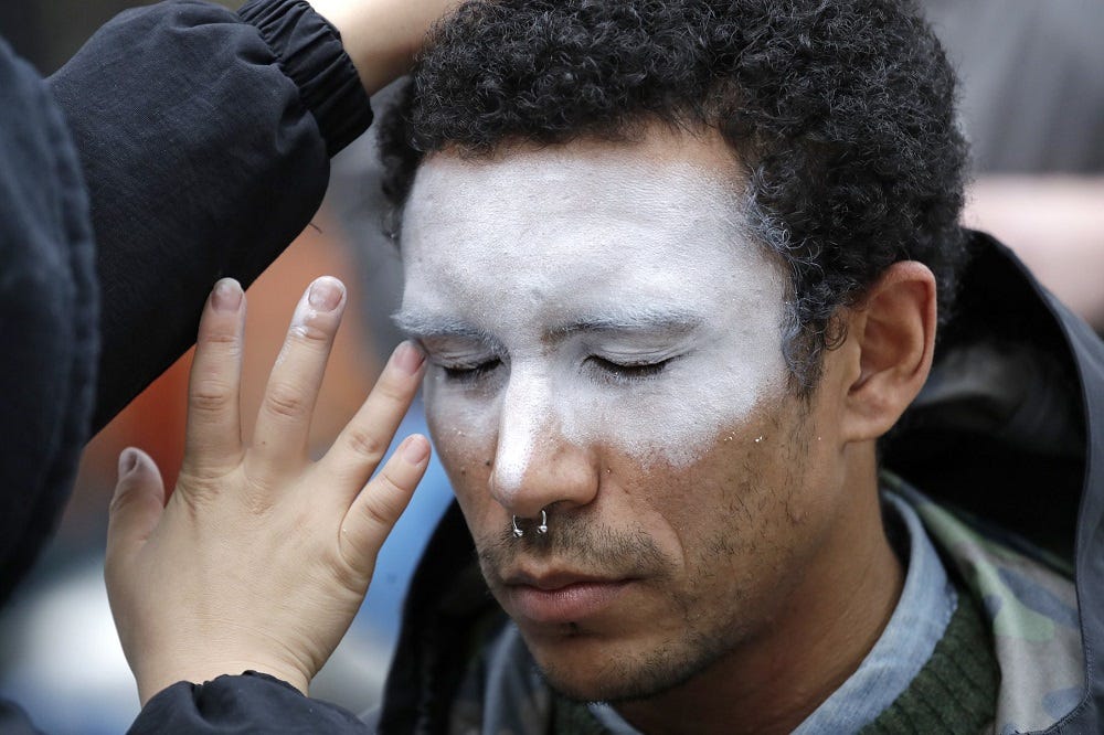 san francisco sexy man with face painted white fighting recognition technology by amazon