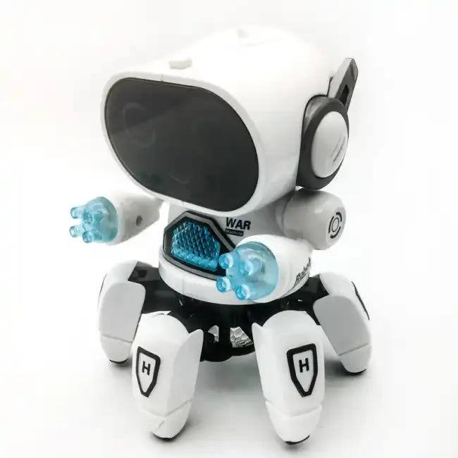 Little cute robot with six legs and two little arms, 