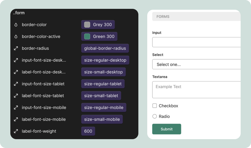 Form settings in the Variables-Based Design System