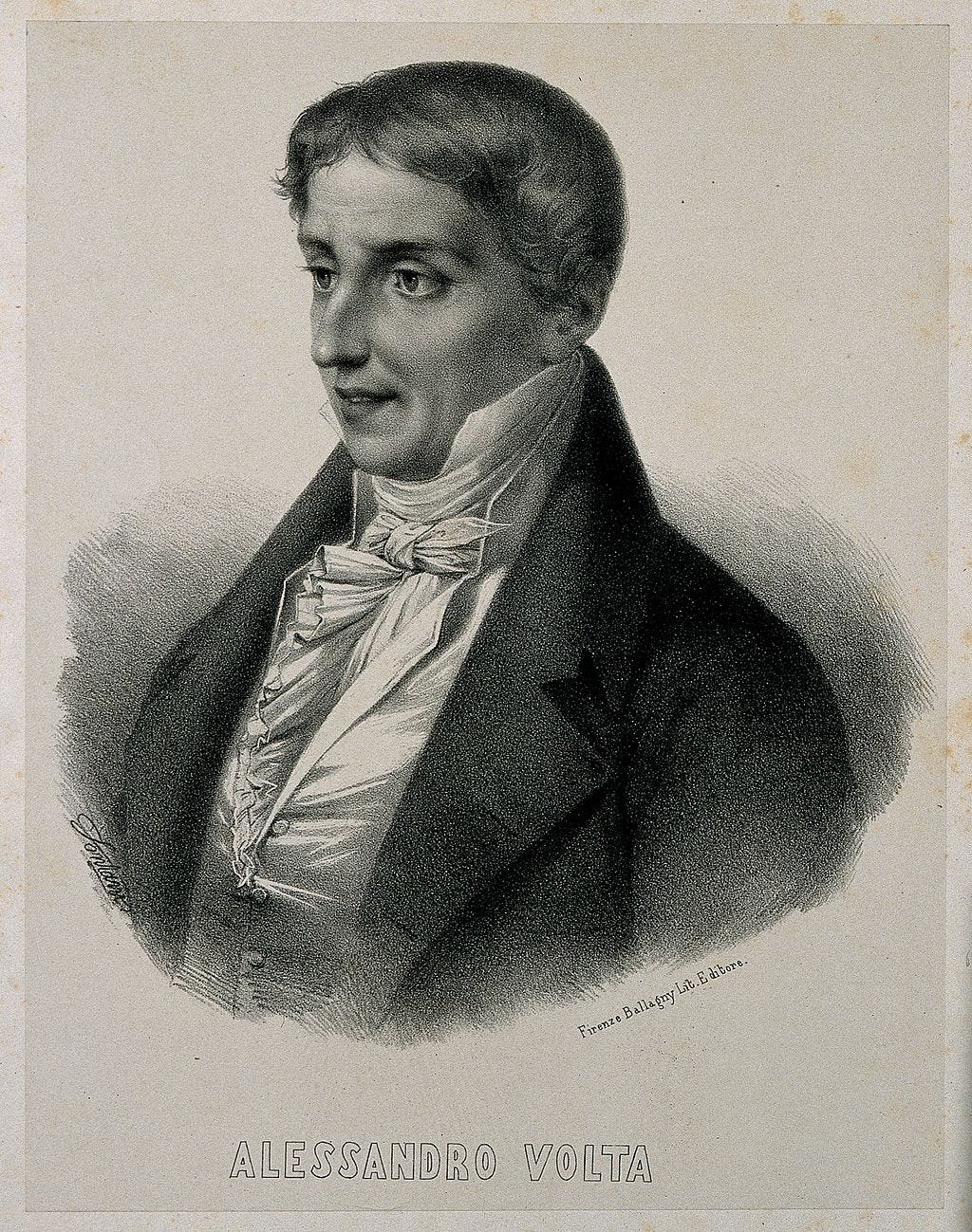Count Alessandro Giuseppe Antonio Anastasio Volta, Lithograph by Fontani