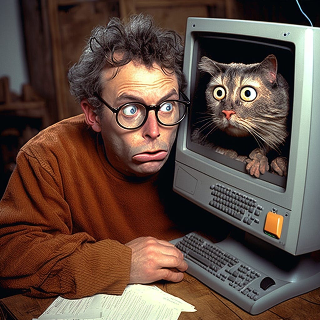 A Baby Boomer experiencing Internet Cats for the first time.