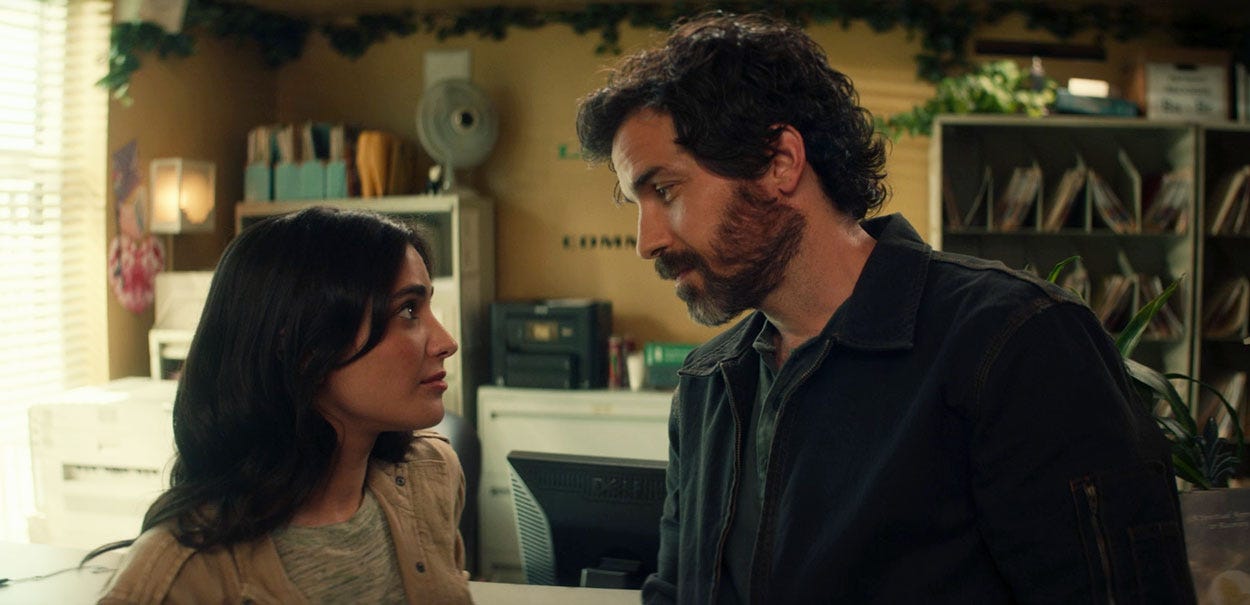 This image shows Dr. Teresa Ramirez (played by Sol Rodriguez, left) and Cristóbal Rios (played by Santiago Cabrera, right) enjoying each other's company in "Monster" (Star Trek: Picard Season 2, Episode 7). This image shows Dr. Teresa Ramirez (played by Sol Rodriguez, left) and Cristóbal Rios (played by Santiago Cabrera, right) enjoying each other's company in "Monster" (Star Trek: Picard Season 2, Episode 7).