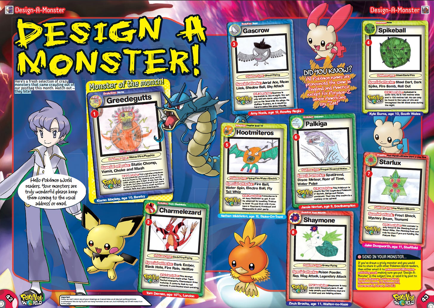 Design a Monster was another regular section of the magazine, where readers could submit their drawings of Pokémon they came up with