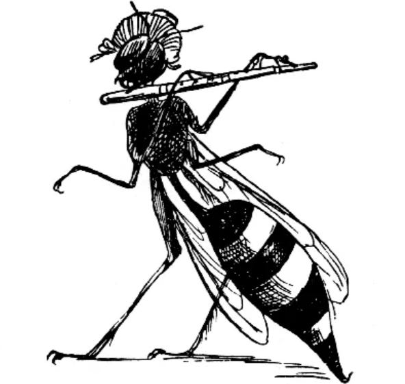 Cartoon of a wasp playing a flute by Edward Lear