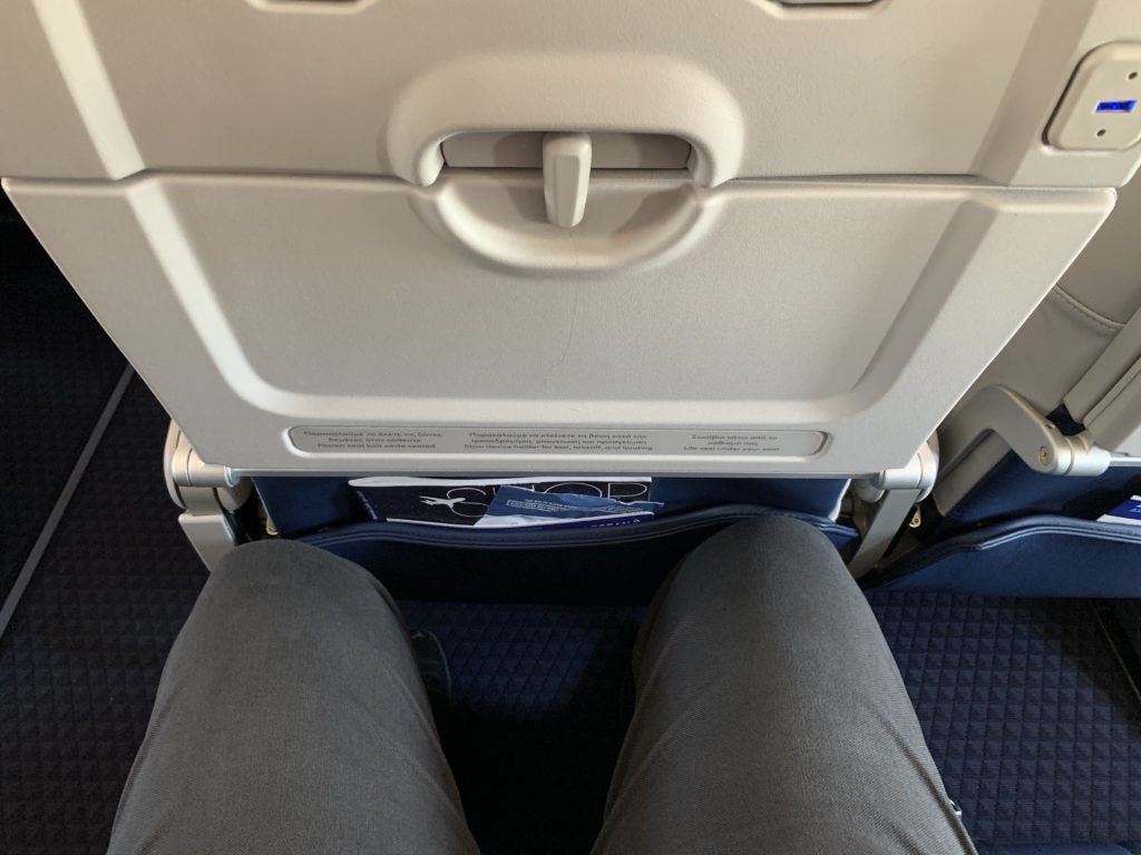 Aegean Airlines A320neo standard economy seat legroom