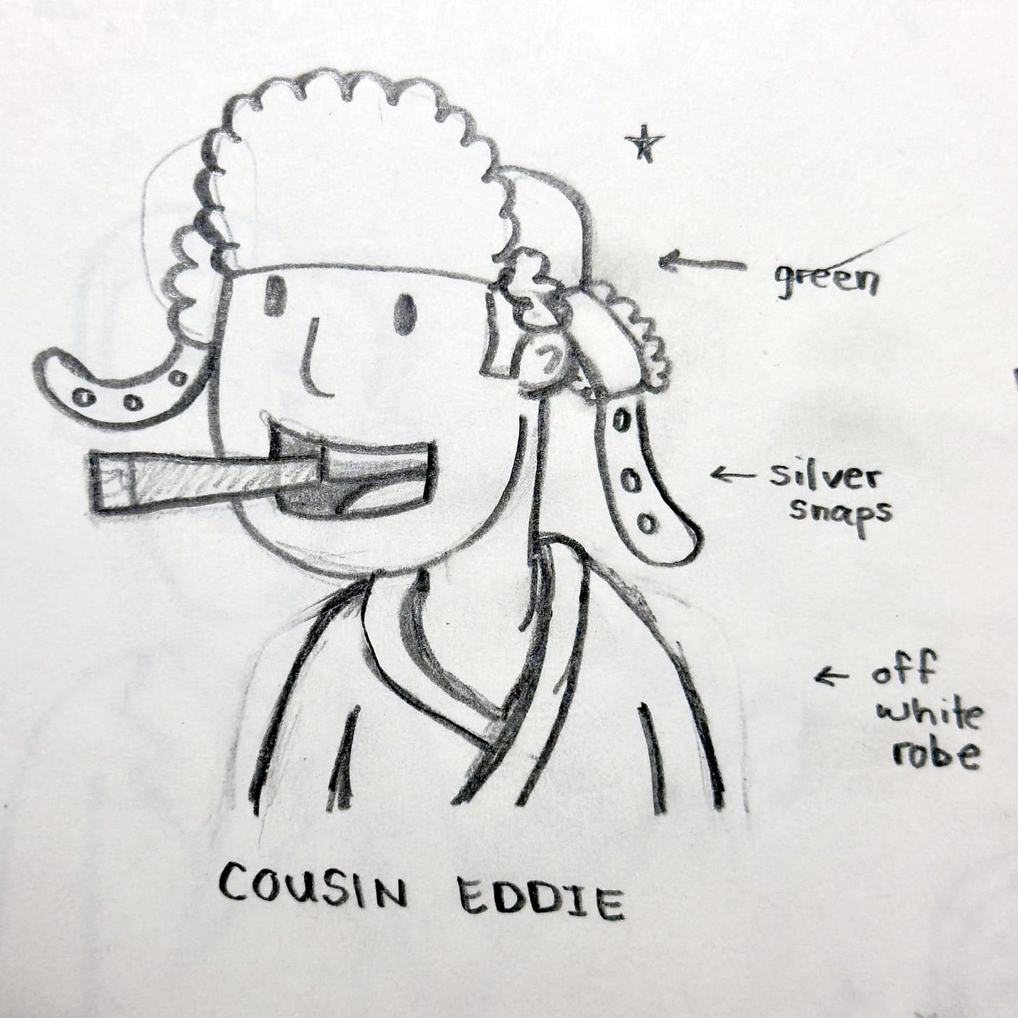 a cartoon concept sketch of Cousin Eddie