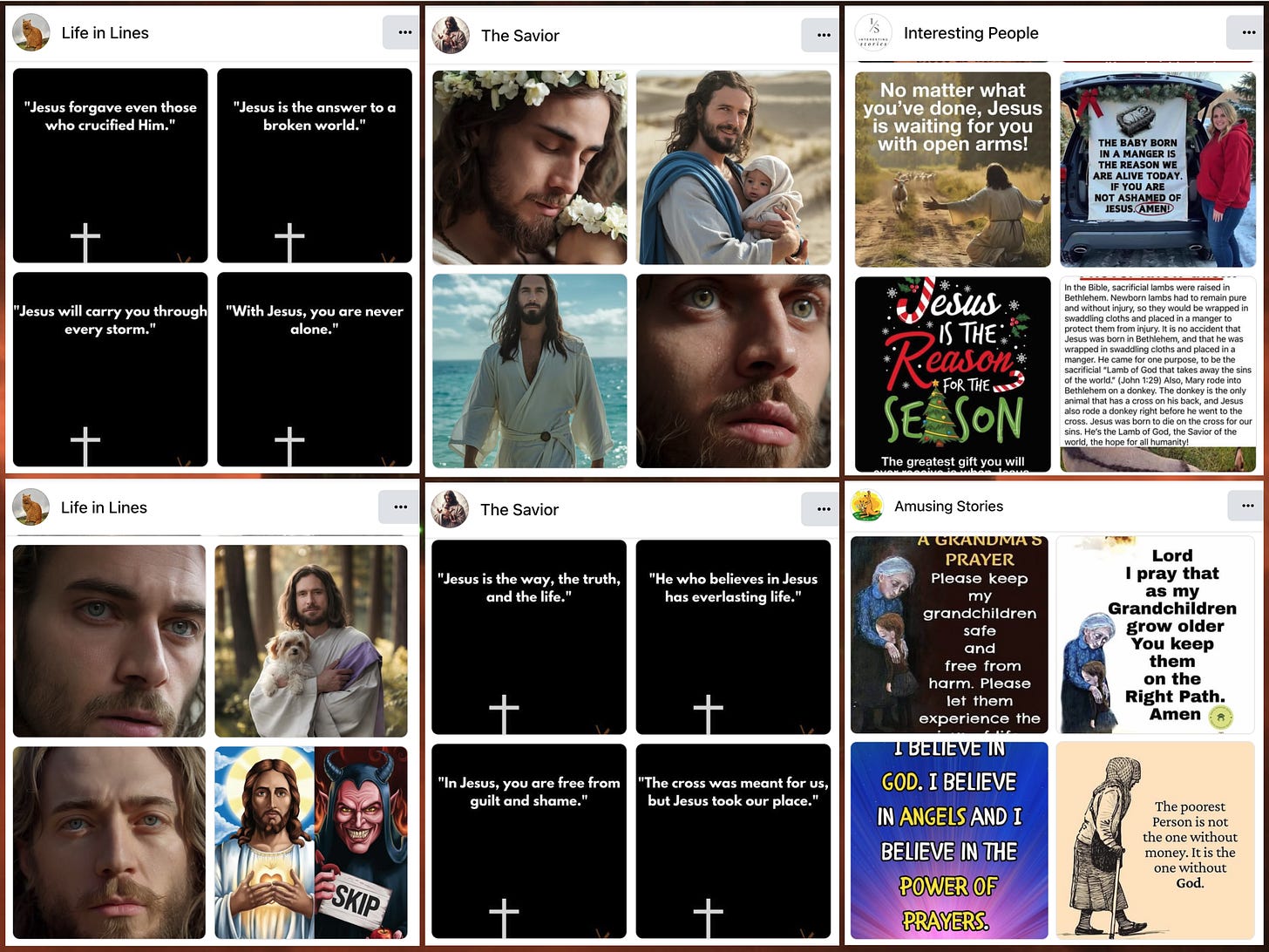 religiously-themed posts from four of the Facebook accounts