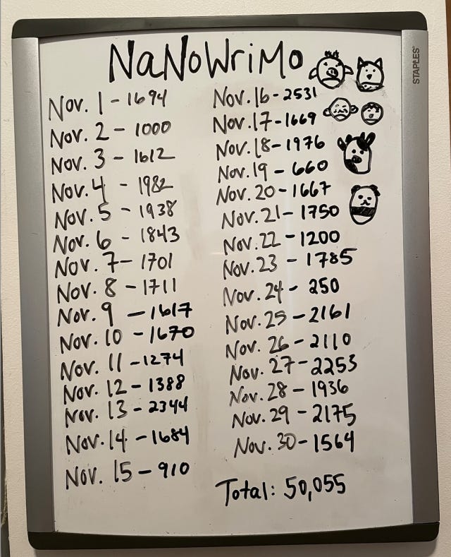 nanowrimo word count white board
