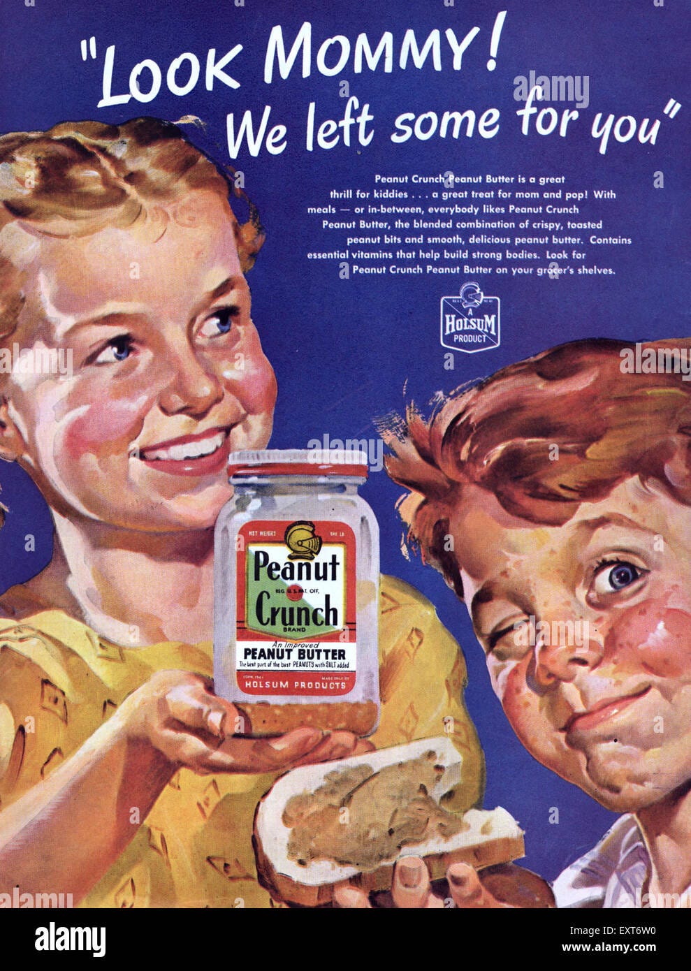 1950s USA Peanut Crunch Peanut Butter Magazine Advert Stock ...