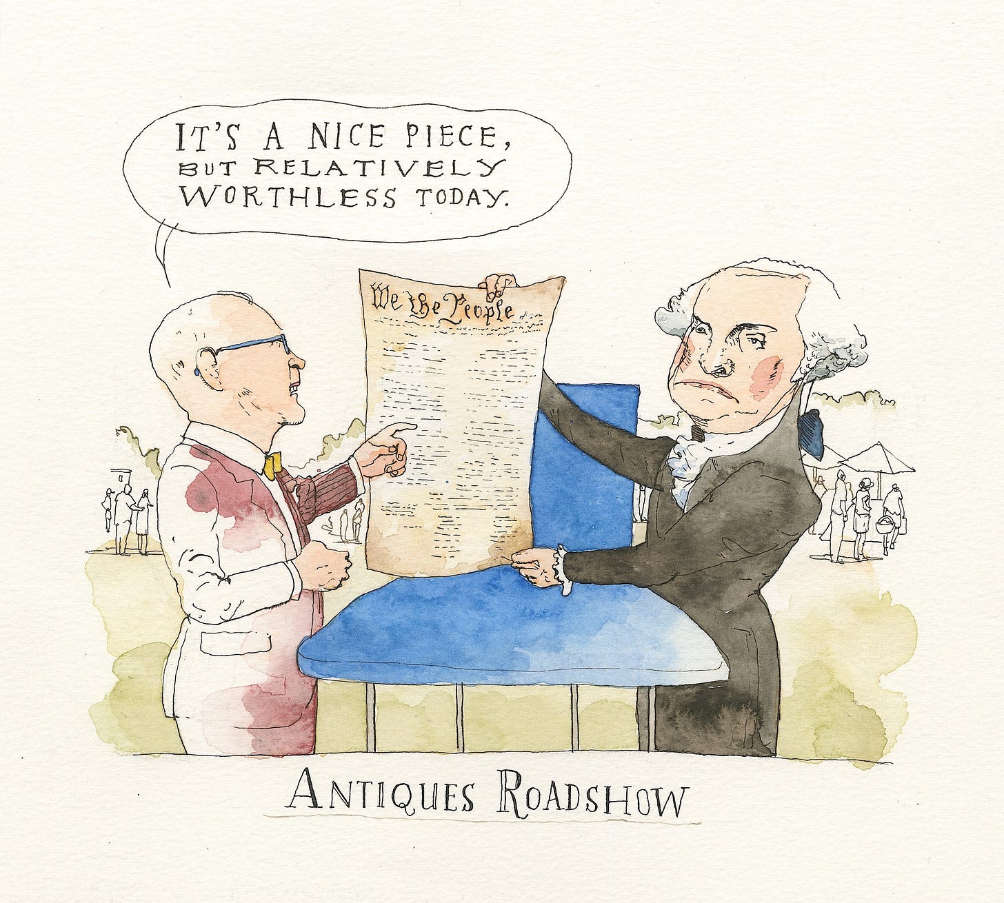 May be a doodle of text that says 'IT'S IT'SANICEPIECE, A NICE PIECE BUT RELATIVELY RELATI WORTHLESS TODAY. Weis ereZeuple Bé CoAe We ANTIQUESROADSHOW ANTIQUES ROADSHOW'
