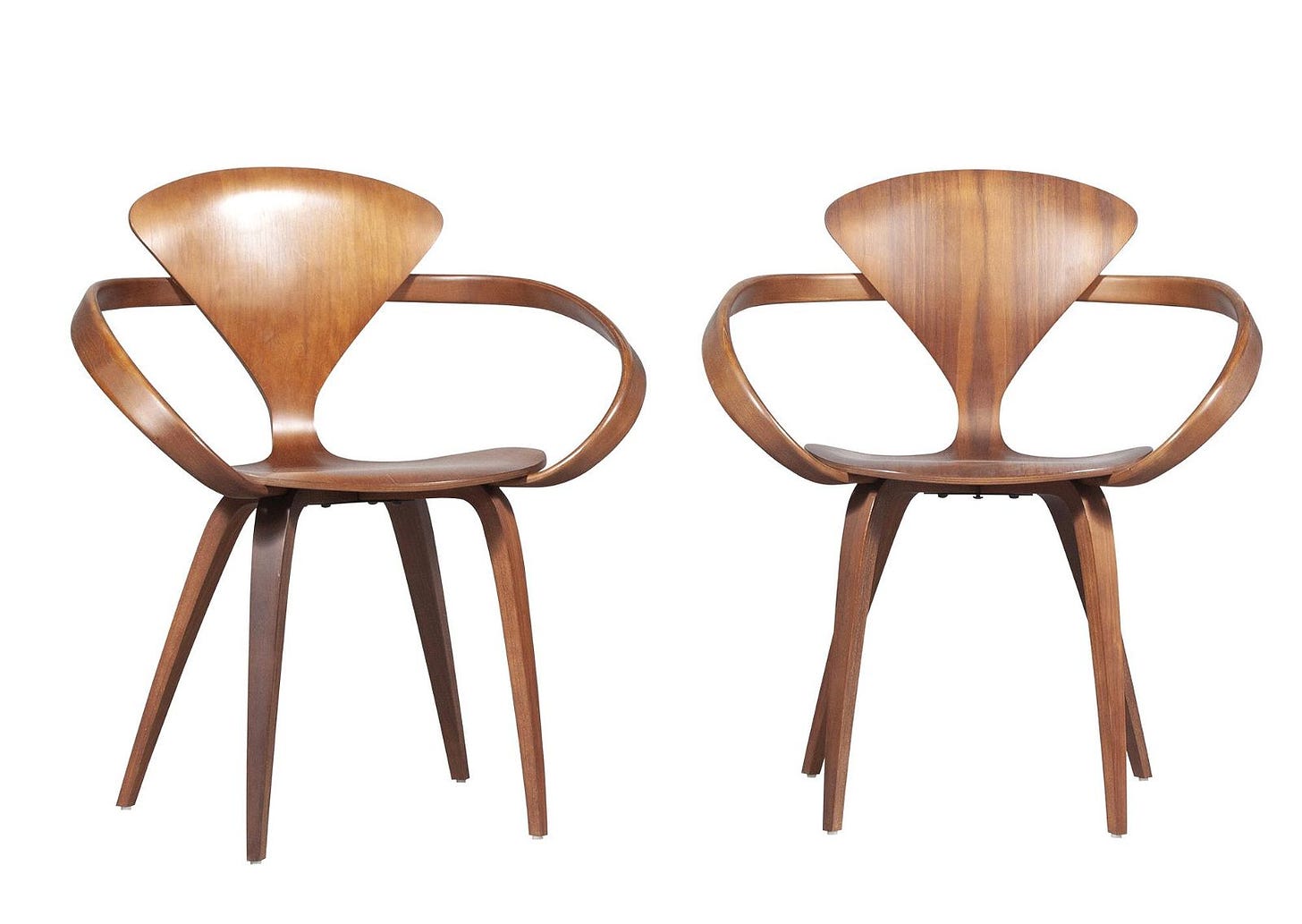 Pair of Norman Cherner Walnut Pretzel Armchairs