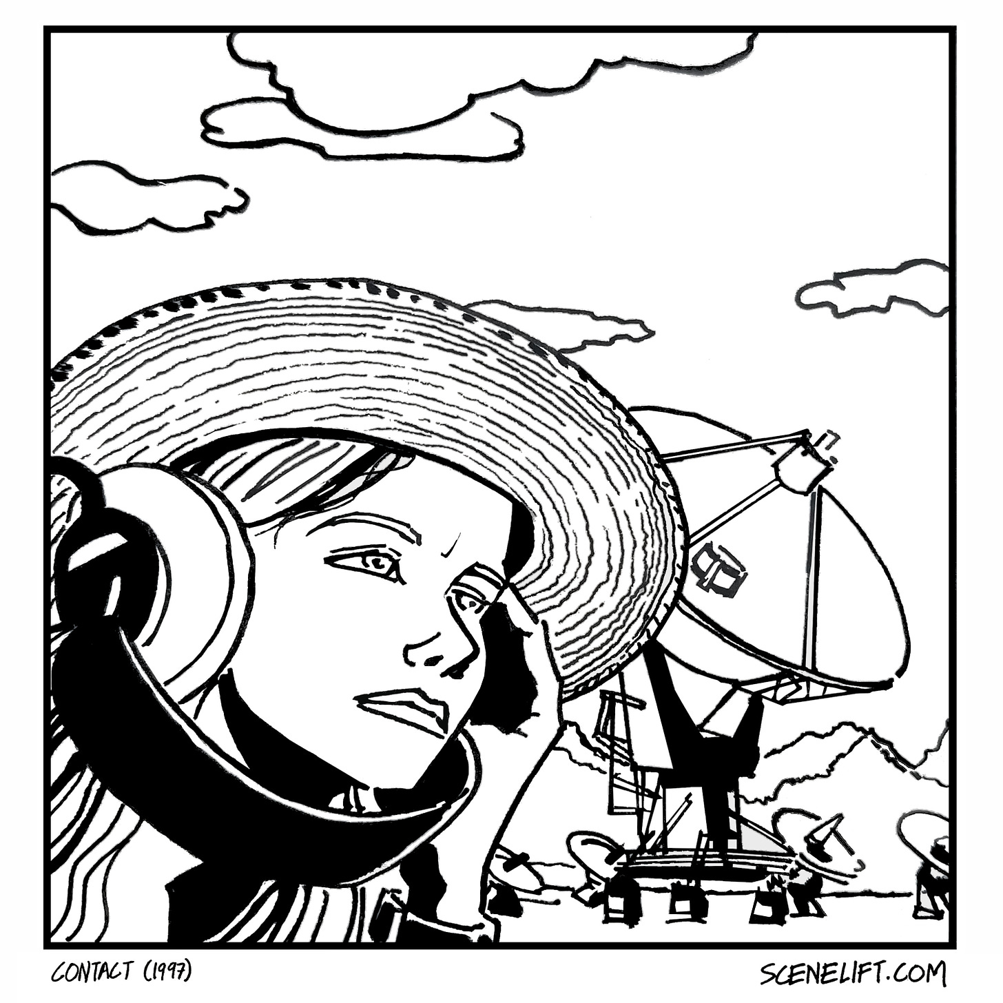 Comic of Ellie at the VLA in New Mexico listening for alien signals in the movie Contact