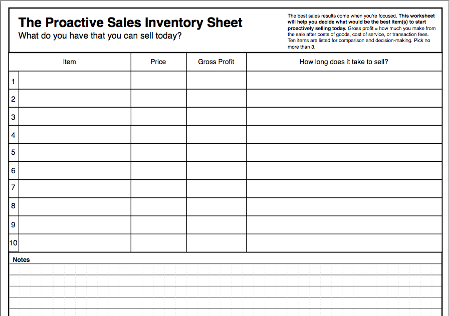 The Proactive Sales Inventory Sheet