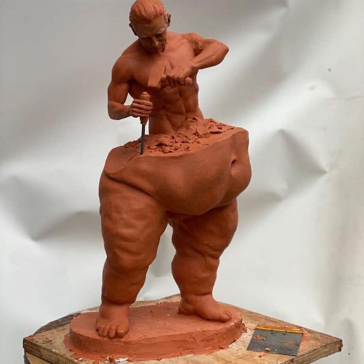 Amazing Figurative Sculpture Shows a Man Carving His Ideal Body