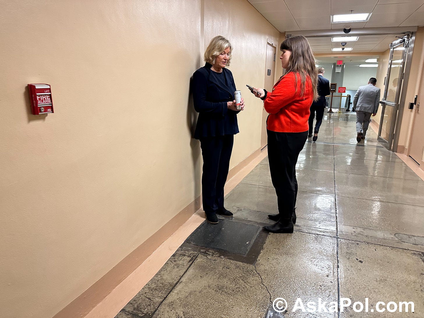 Sen. Cynthia Lummis chats with a reporter in the basement of the US Capitol. Photo: Matt Laslo 