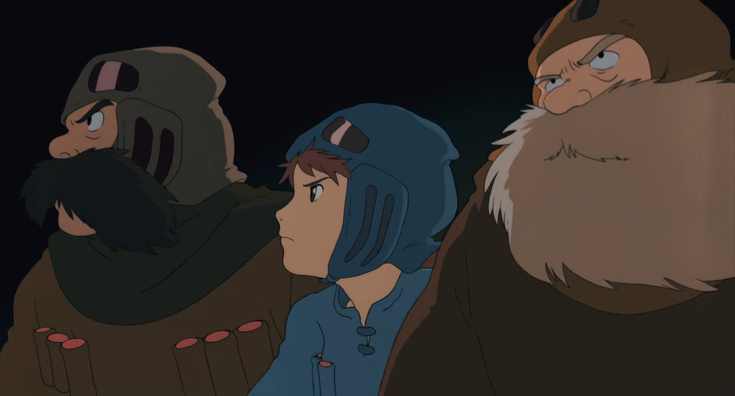 Nausicaa and others watching an unidentified airship appearing