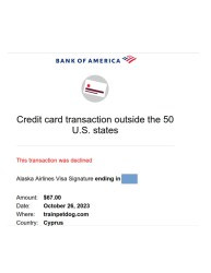 Bank of America Denial Notice when a charge was denied from traingpetdog.com.

