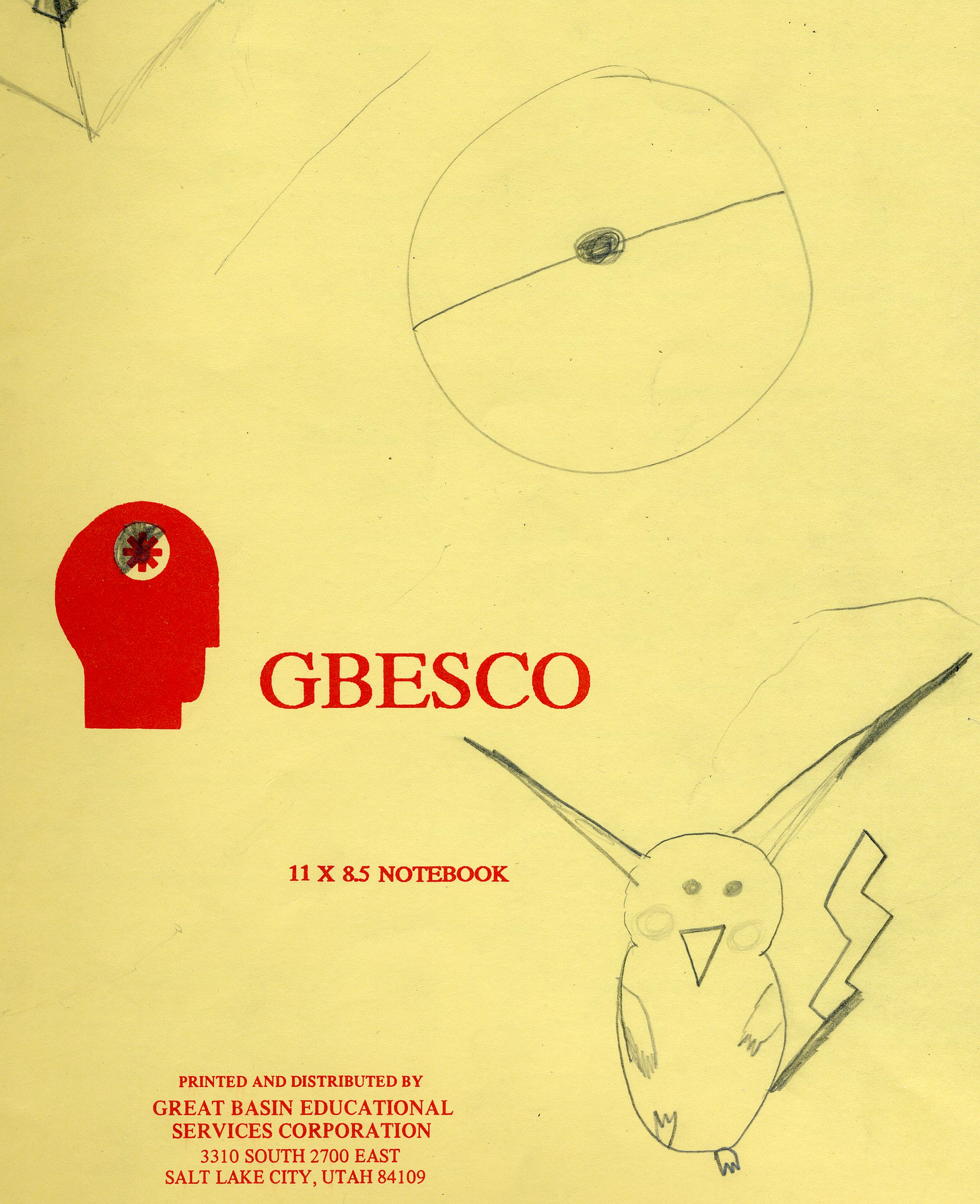 A photograph of Erchon’s journal, with a Pikachu on the front cover that he drew, and a page from the journal