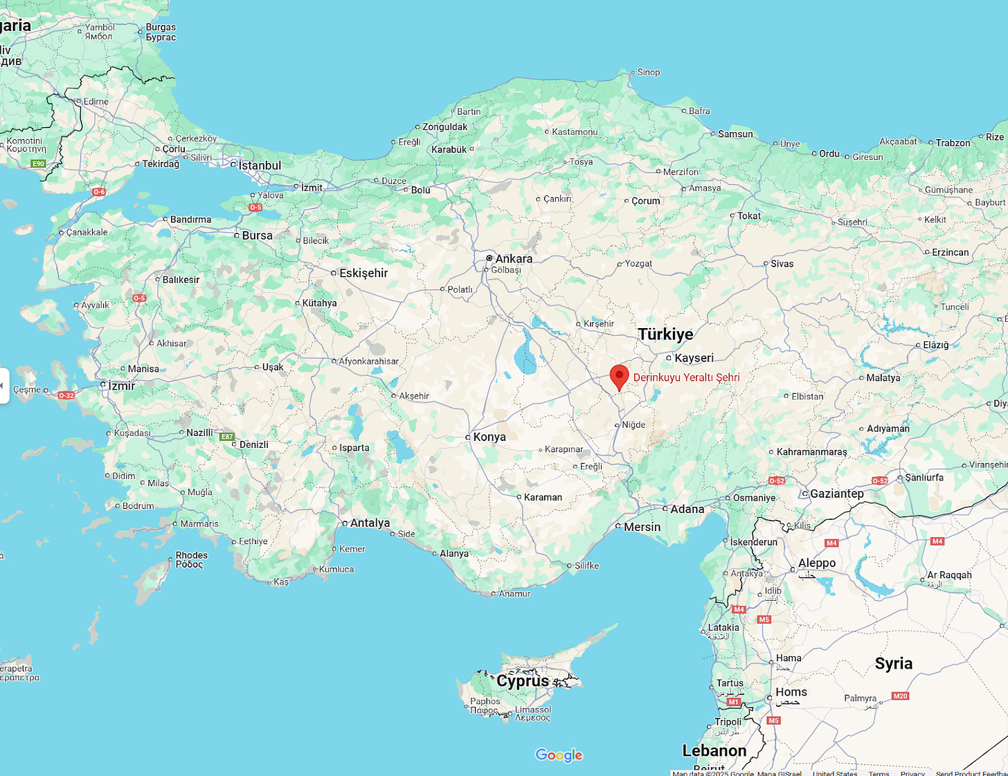 GoogleMap showing Capadocia region of Turkey