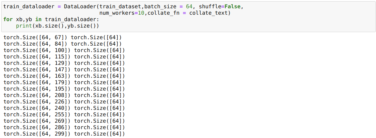 See that the batches have different sequence lengths now