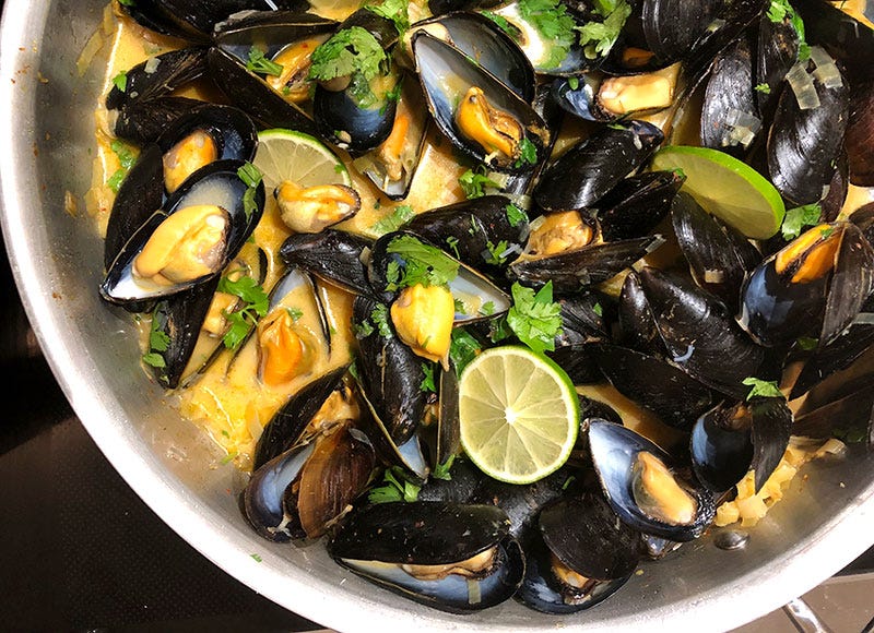 Thai Coconut Curry Mussels, Cook the Vineyard