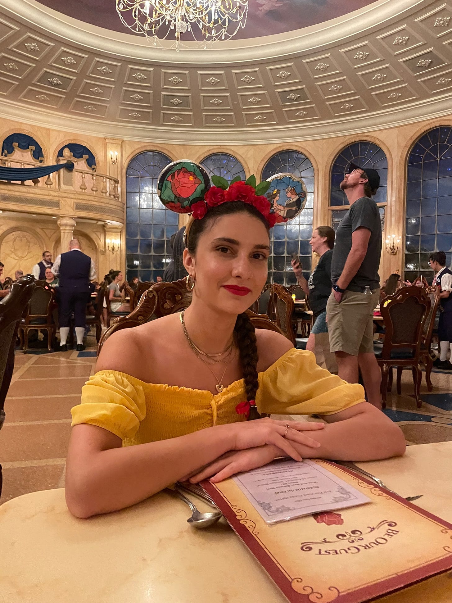 Me at the Be Our Guest Restaurant at Disney World's Magic Kingdom.