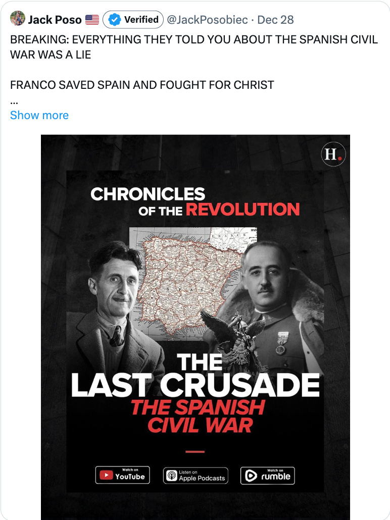 jack posobied: breaking, everything they told you about the spanish civil war was a lie. Franco saved Spain and fought for Christ