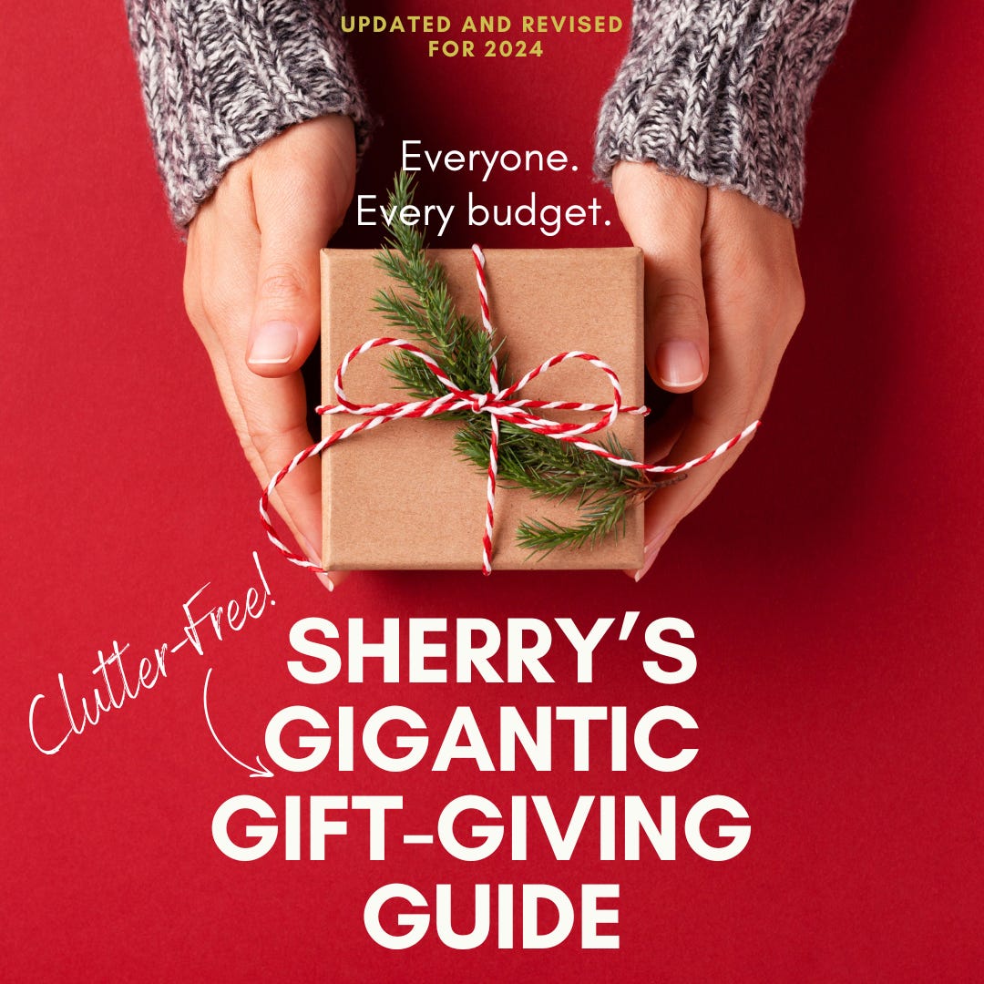 photo of two hands giving a small package wrapped in brown paper and red and white string and a green fir branch. It gives the title of this post.