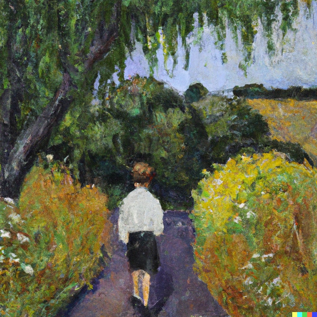 a boy walking in the woods