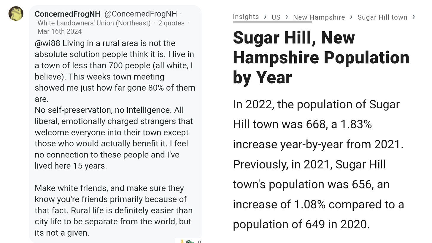 ConcernedFrogNH post and Sugar Hill census data