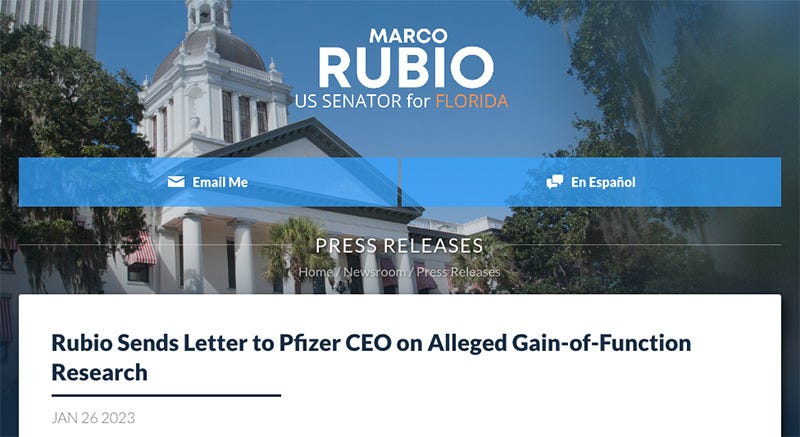 Surat Senator Marco Rubio untuk CEO Pfizer