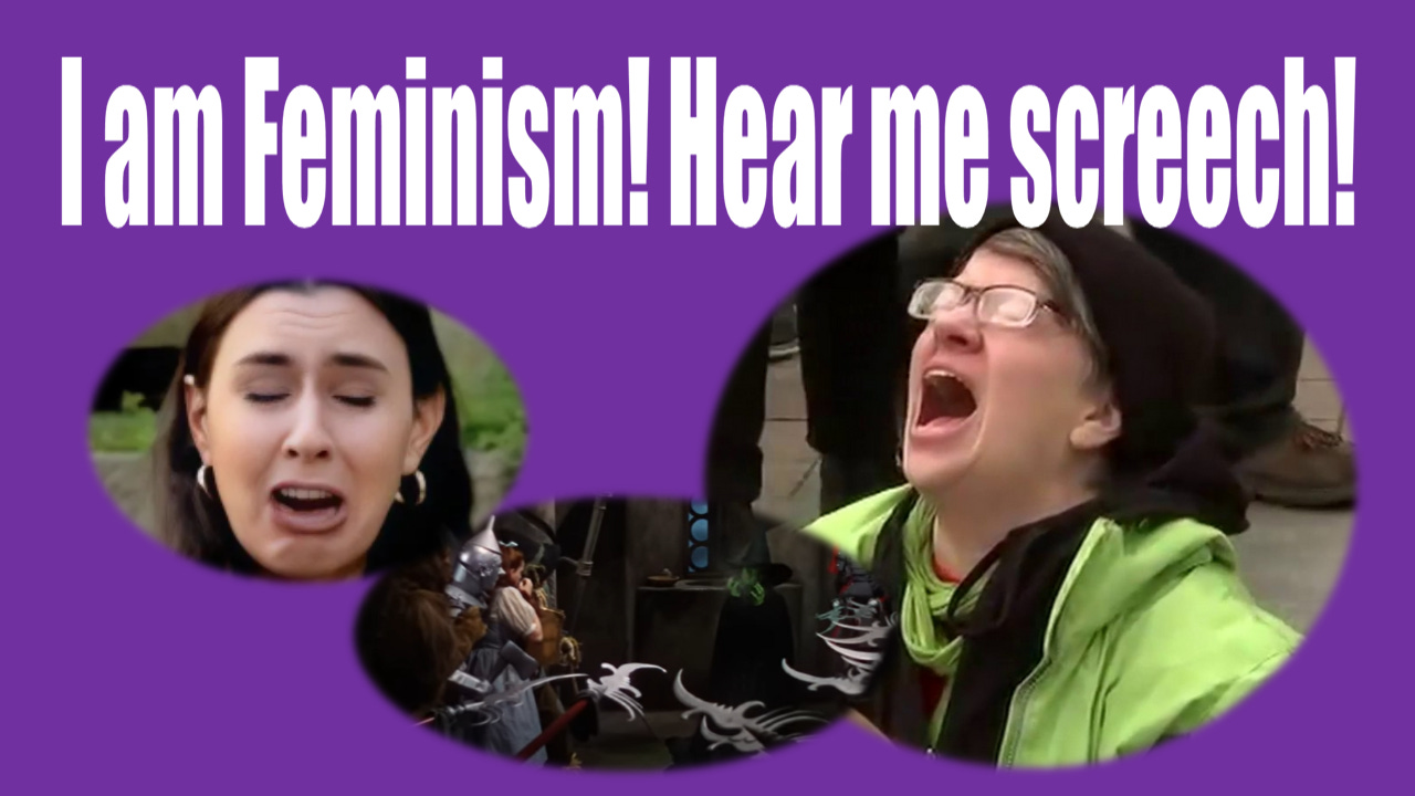 I am Feminism; hear me screech! The malignant narcissists d/b/a postmodern feminists are finding that their spell is breaking, and nobody wants to play their stupid games anymore. Photo of Talor Lorenz, Luke Crywalker, and the Wicked Witch of the West.