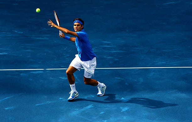 Roger Federer of Switzerland in action in Madrid
