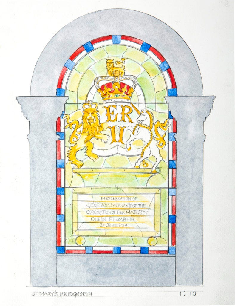 Stained glass design for heraldic window