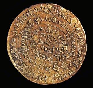 Sides A and B of the Phaistos Disk respectively. 
(Source: Eisenberg, 2009:9)