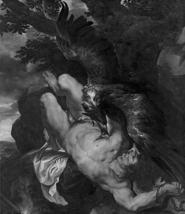 This may contain: a painting of an eagle attacking a man