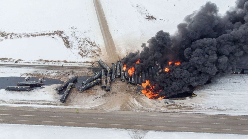 Fiery freight train derailment prompts Canada to enact 30-day speed limit -  ABC News