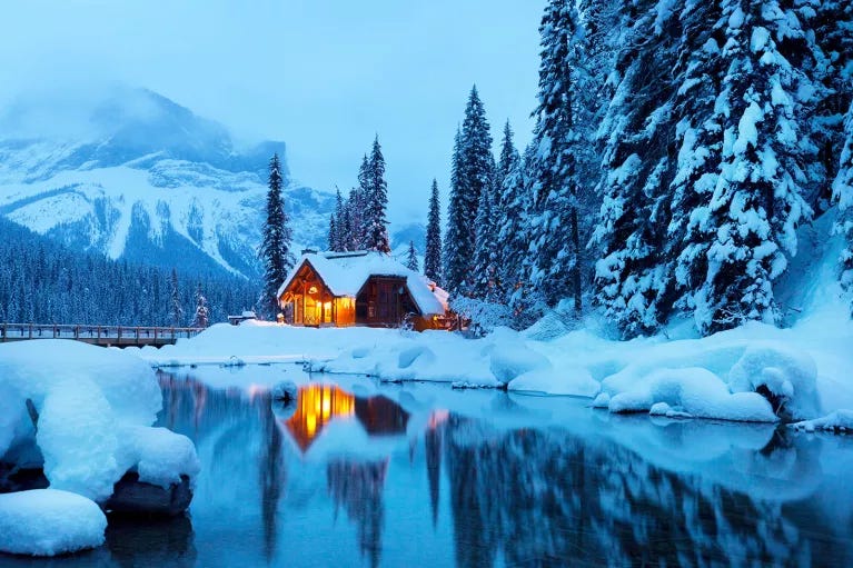 Dusk Cabin on Lake Front