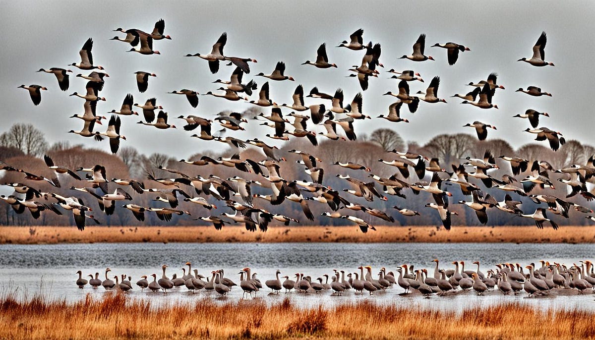 Flock of geese on a lake