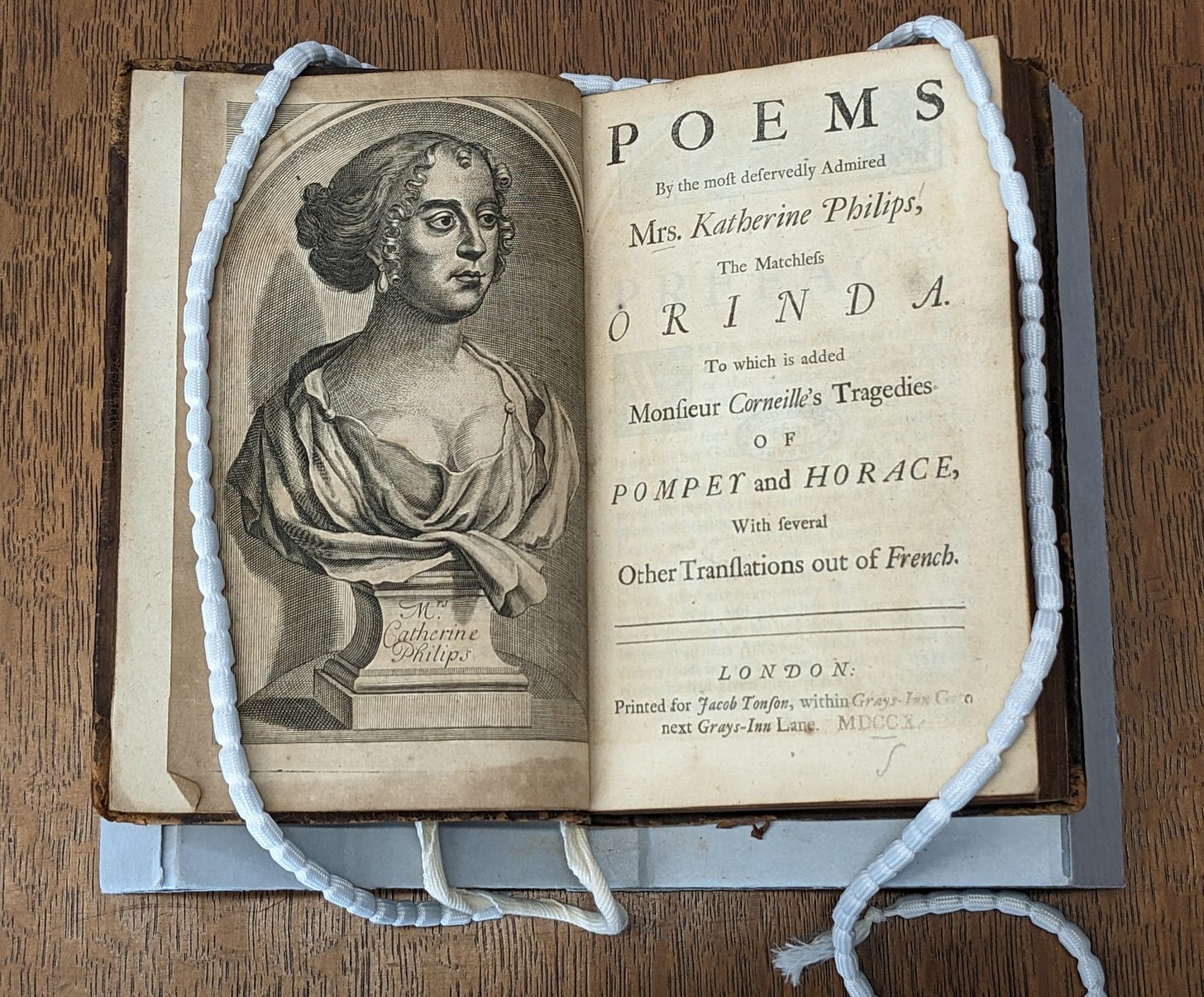 Frontispiece to Catherine Philips's book depicting her as a classical bust