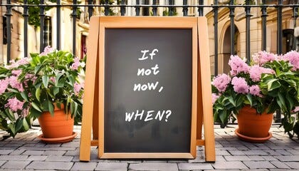 Chalkboard with text written IF NOT NOW, WHEN? - to inspire people to take action now - to not wait for someone else to step up. Calls to action against social injustic