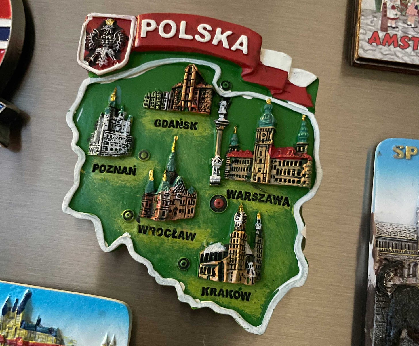 Magnet from Poland on a refrigerator.
